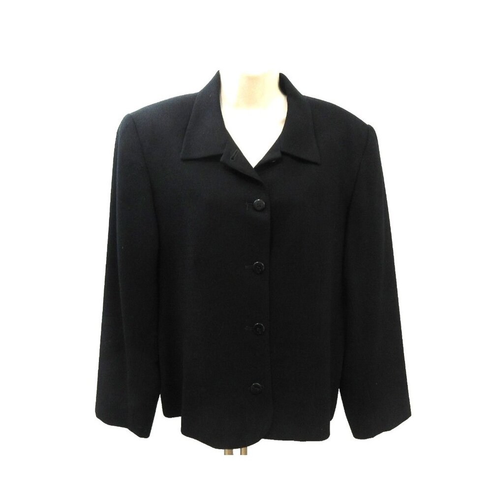 CHAUS Women's Blazer Sz 16 100% Wool Jacket Suit Coat Black Lined 5 Button Front